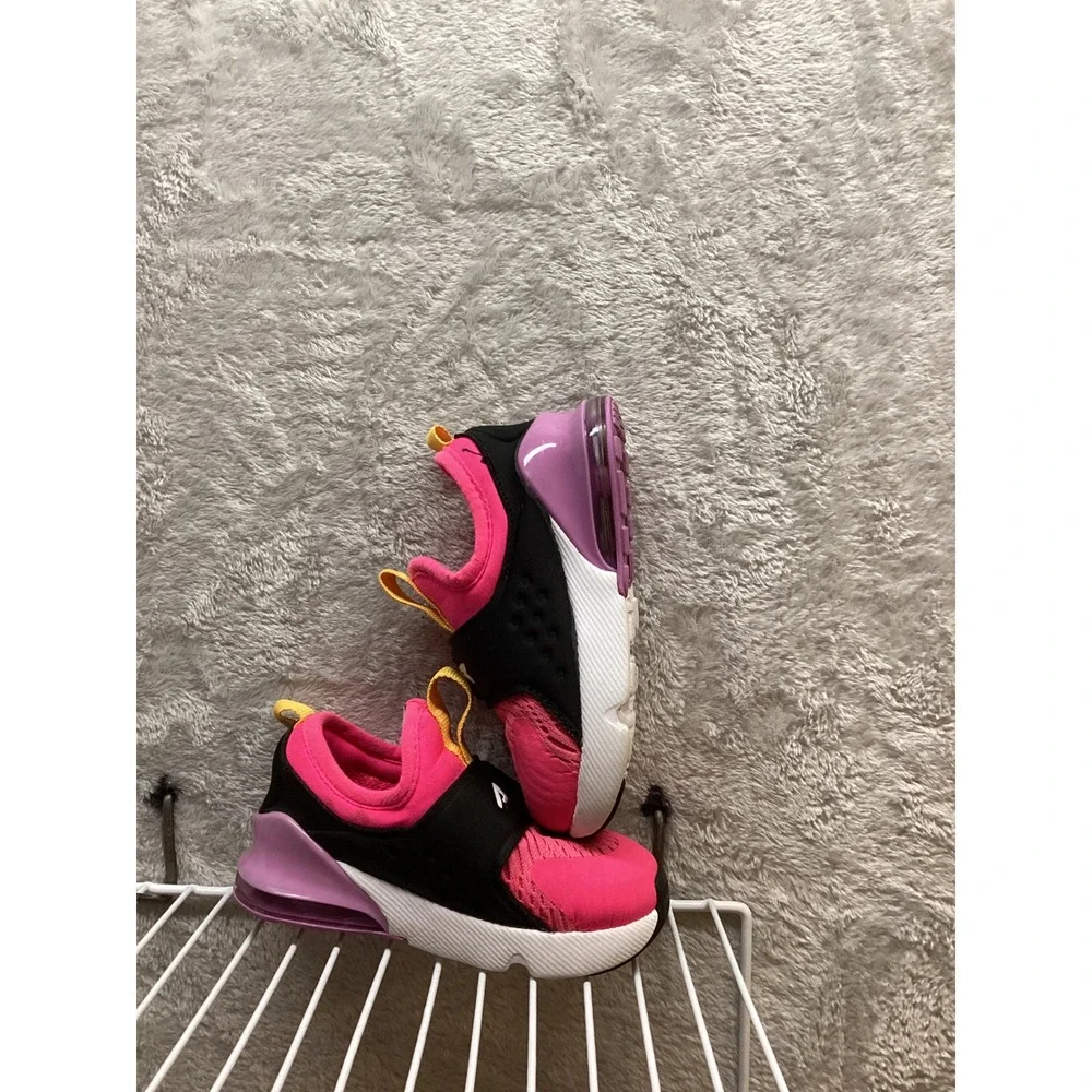 Nike Air Max 270 Kids Toddler Shoes Pink‎ Black Yellow Slip On Size 7C